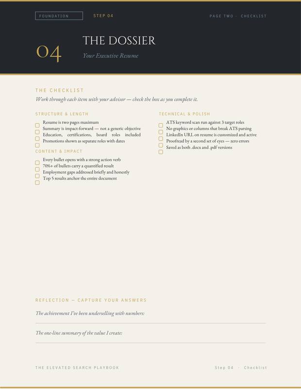 Elevated Search Playbook, Step 04 checklist page