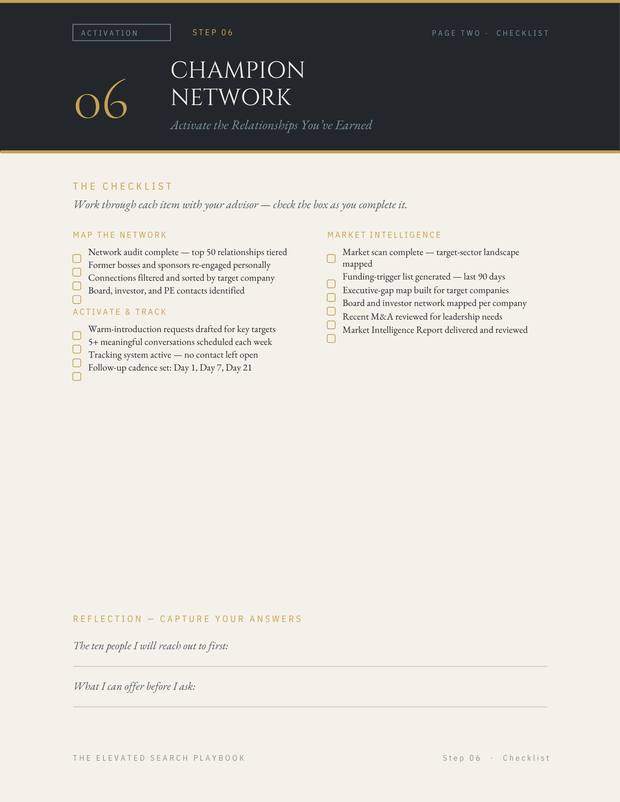 Elevated Search Playbook, Step 06 checklist page