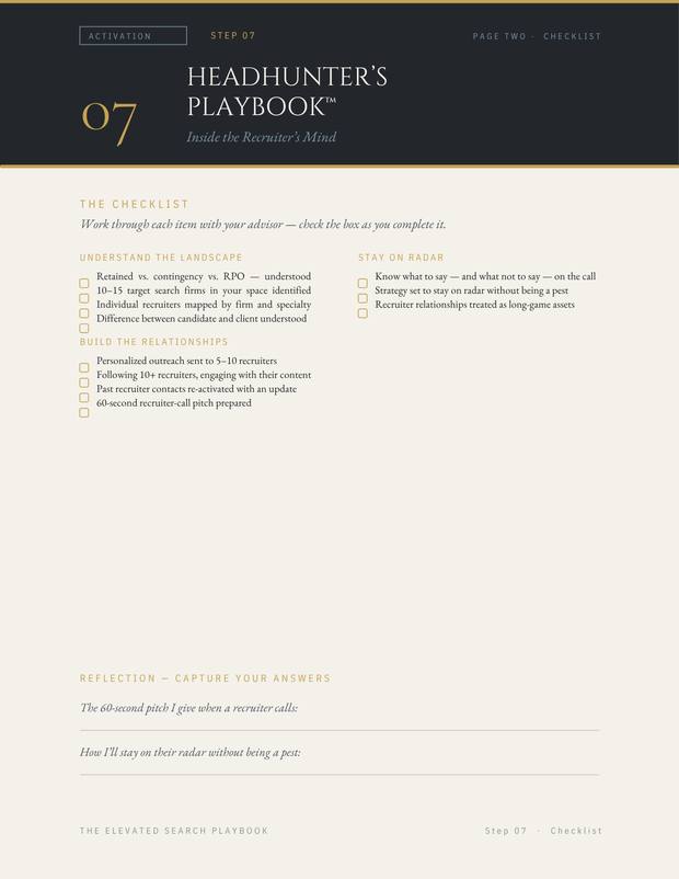 Elevated Search Playbook, Step 07 checklist page