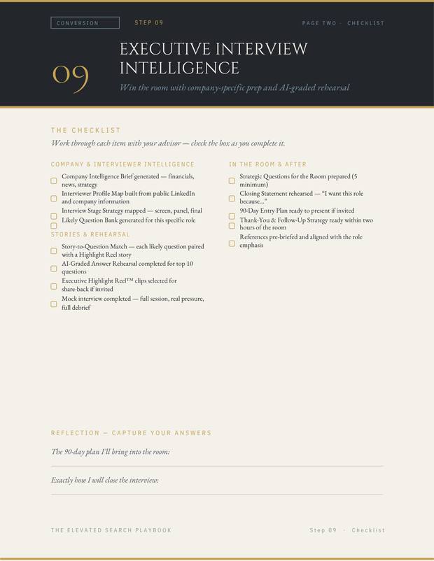 Elevated Search Playbook, Step 09 checklist page