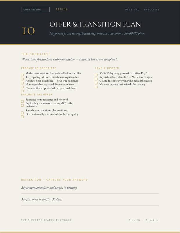 Elevated Search Playbook, Step 10 checklist page
